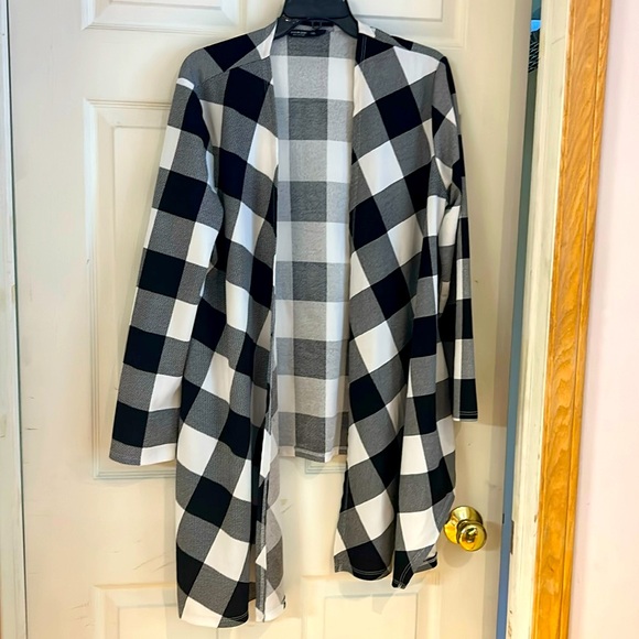 Shein Curve open front black & white check plaid cardigan sweater jacket 1x - Picture 1 of 4